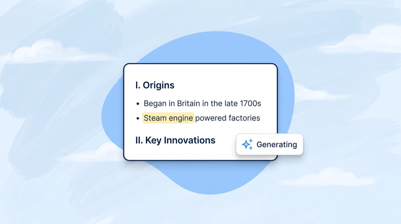 Notes being generated, with Origins bullets and a highlighted key term