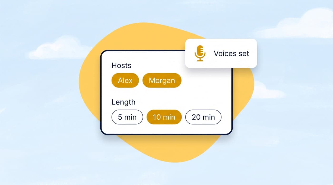 Host selection with Alex and Morgan chosen, a 10 minute length, and a Voices set badge