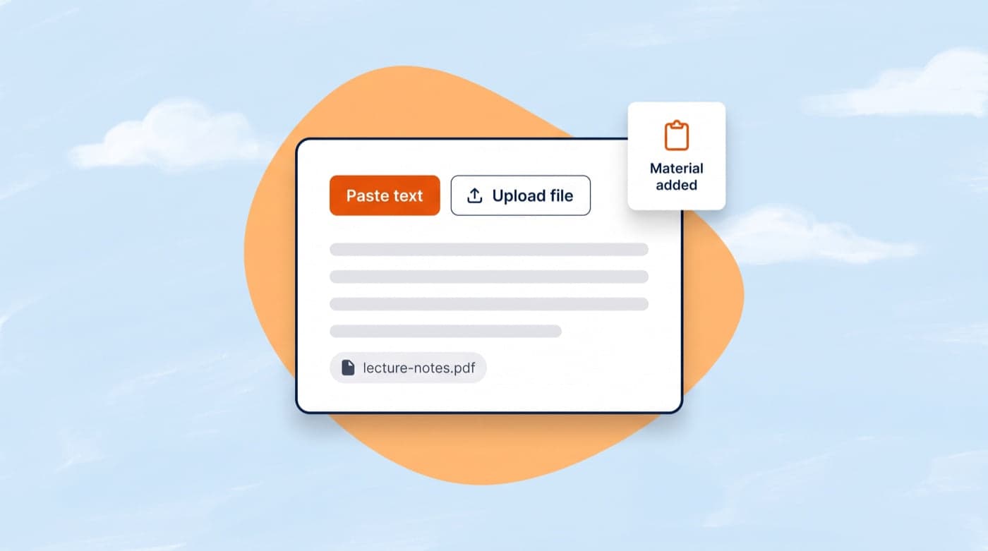 A card with Paste text and Upload file options and lecture-notes.pdf added as material